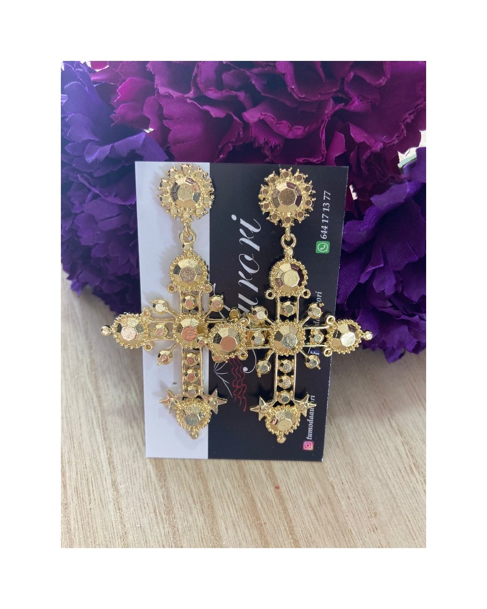 1030 Dorado Pendientes Cruz