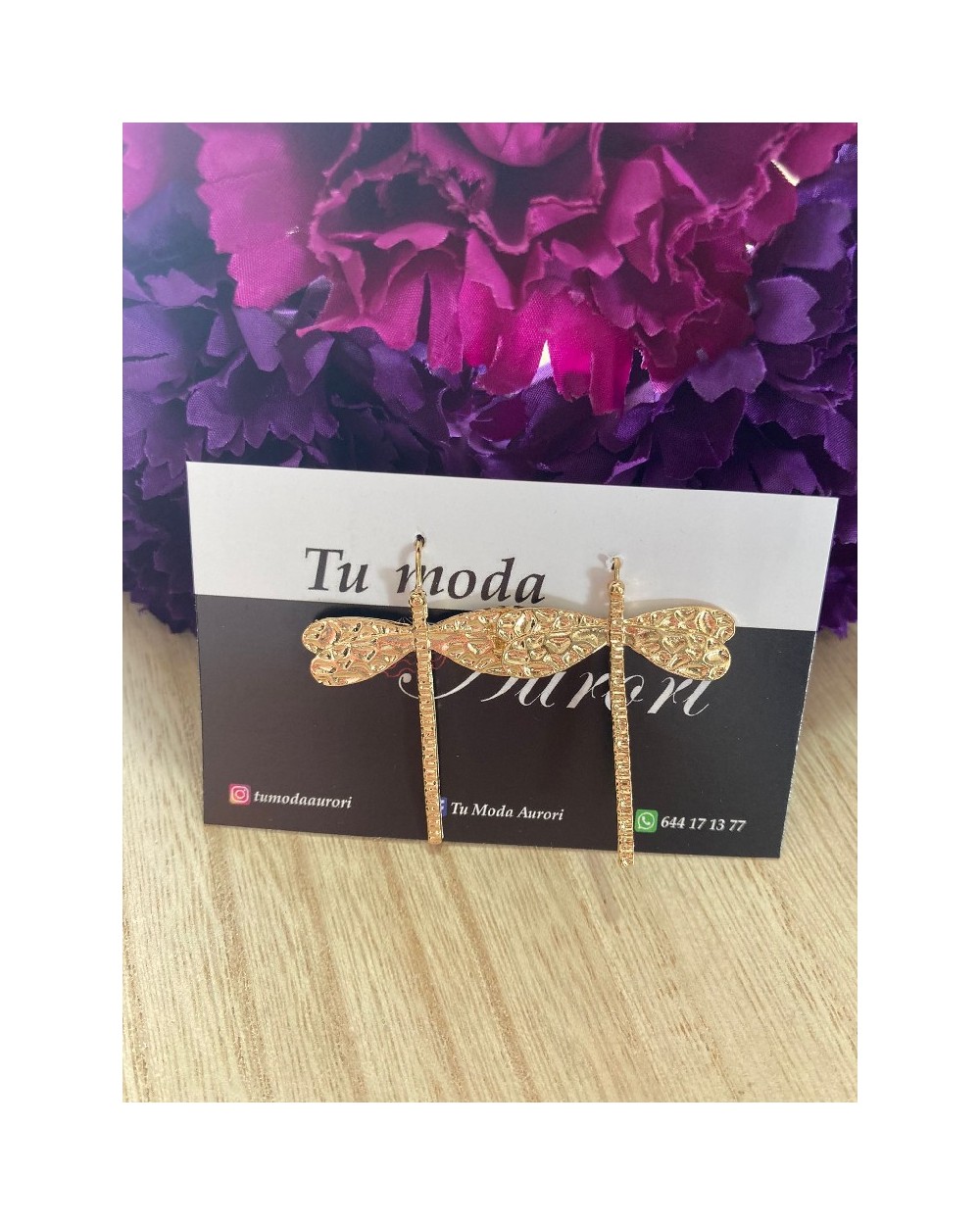 1031 Dorado Pendientes Libelula