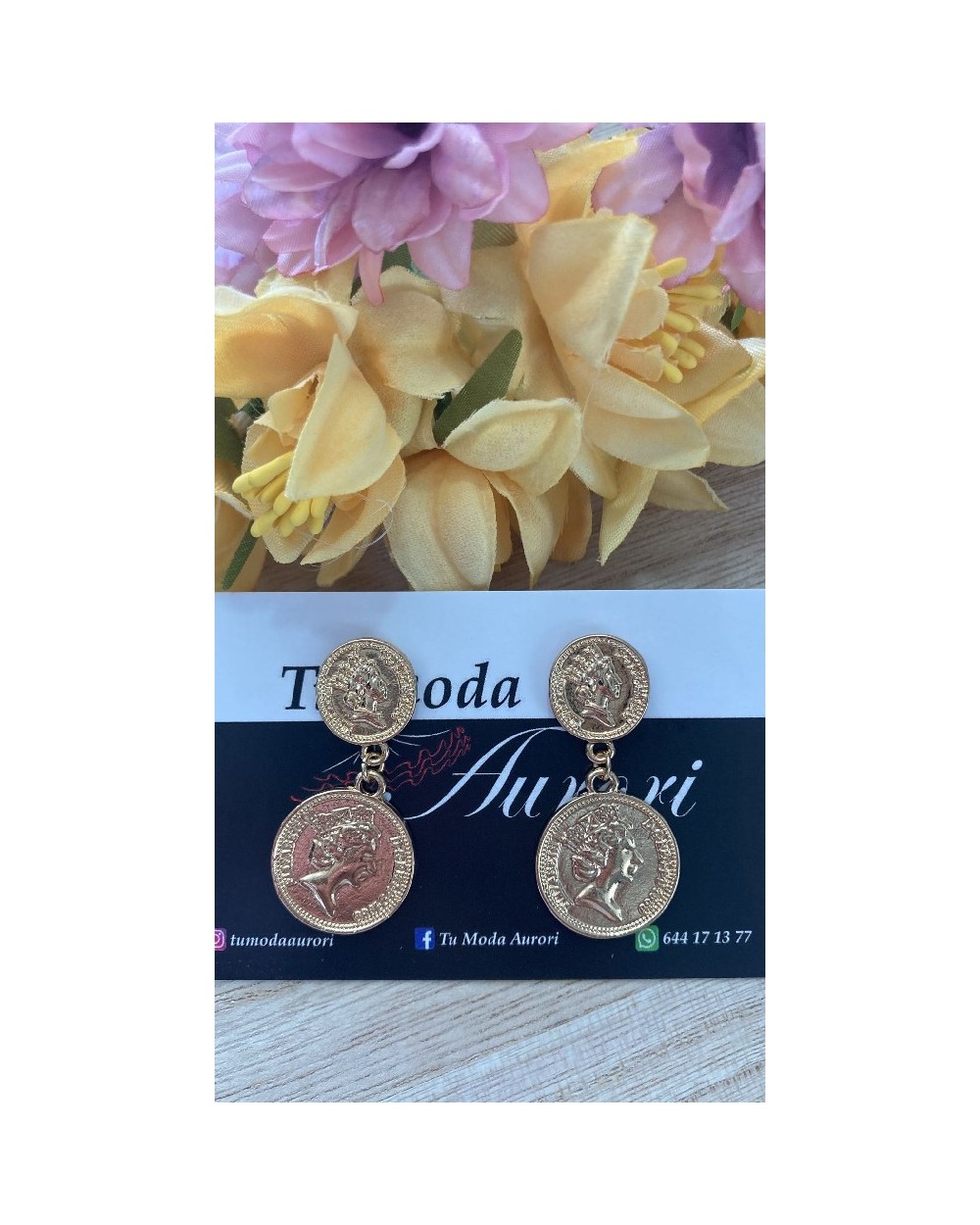 1205 Dorado Pendientes Monedas