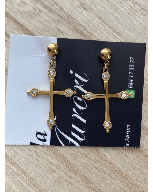 1575 Dorado Pendientes Crucifijo