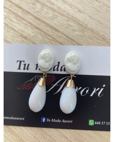 1582 Blanco Pendientes Coral Camafeo