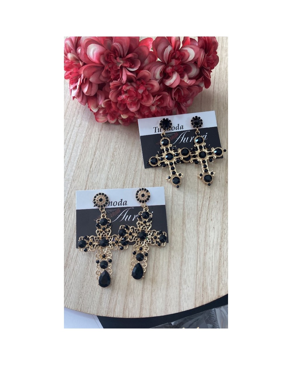 164 Negro Pendientes Cruz