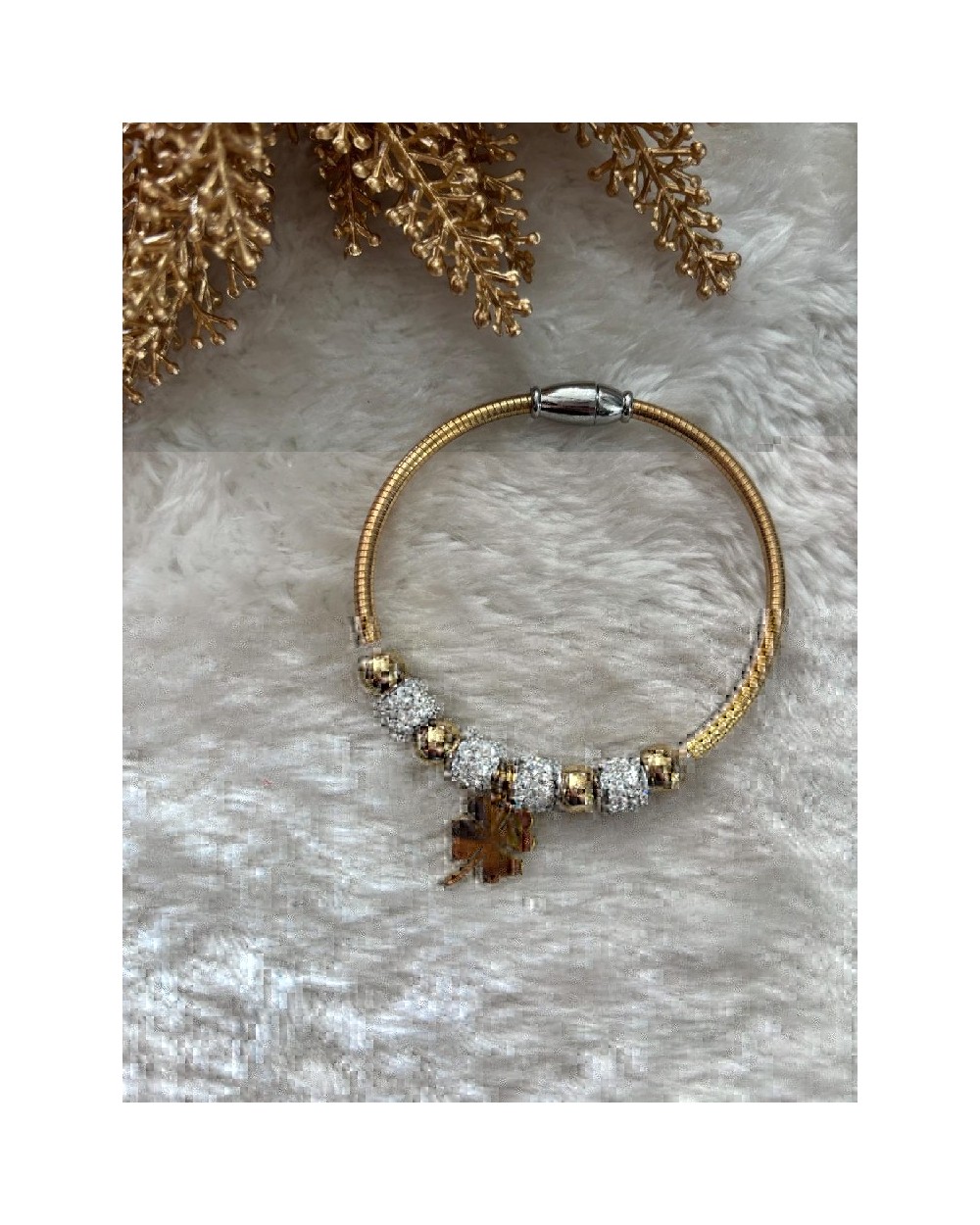 3511 Dorado Pulsera Trevol Acero