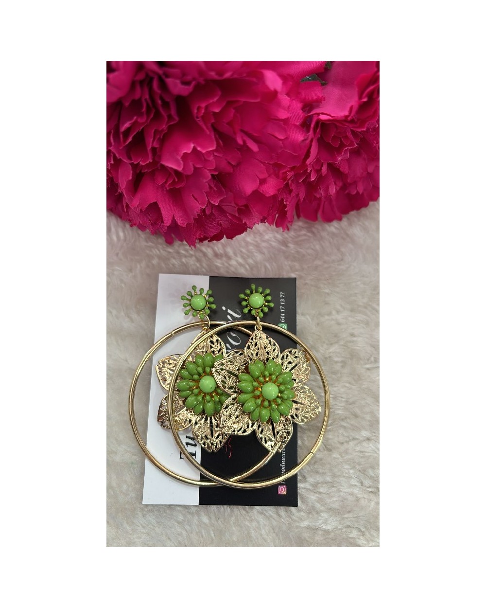 3832 Verde Pendiente Aro Flor