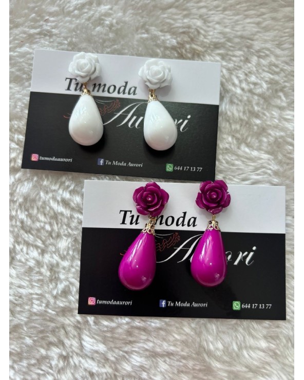 3963 Blanco Pendientes Flamenca Peque