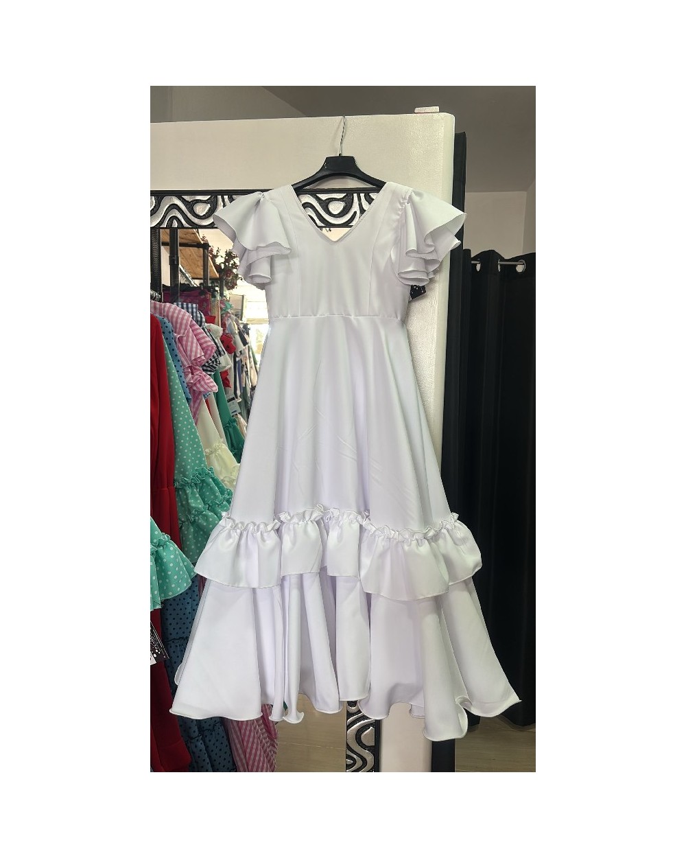 5074 Blanco Vestido Jazmin Liso Peque Flamenca