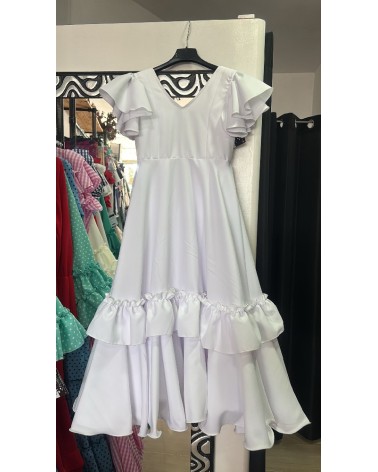 5074 Blanco Vestido Jazmin Liso Peque Flamenca