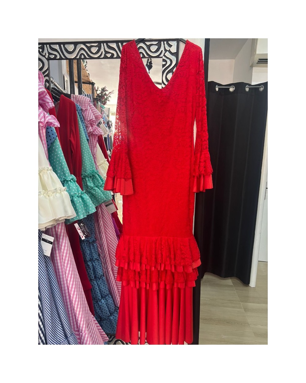 5083 Rojo Vestido Encaje flamenca