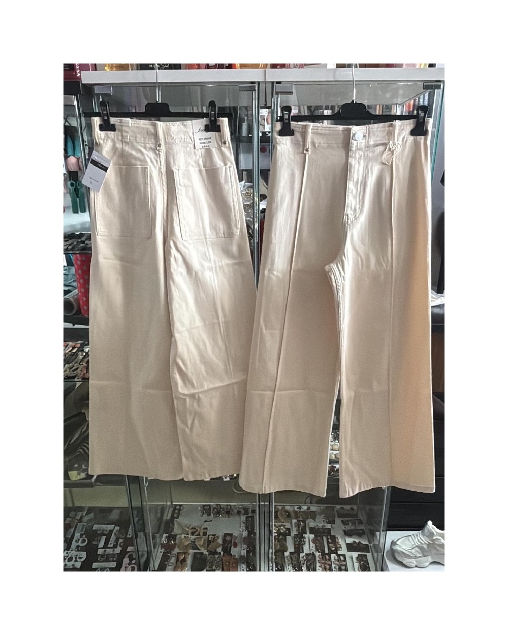 5124 Beige Pantalon Ancho Raya