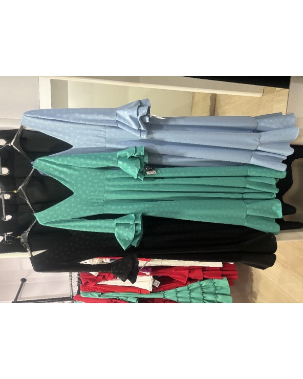 5156 Celeste Vestido Cortes Flamenca