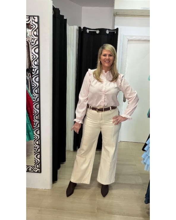 5166 Beige Pantalon Ancho Raya