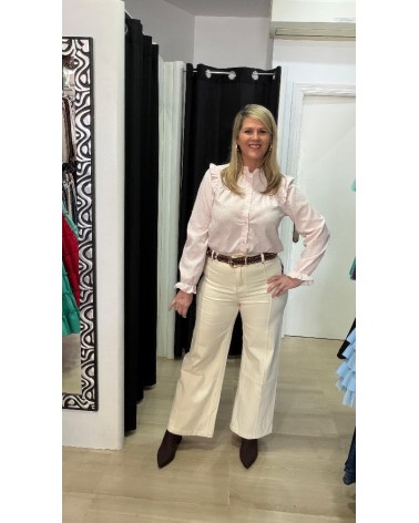 5166 Beige Pantalon Ancho Raya