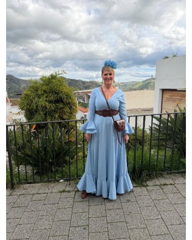 5212 Celeste Vestido Cortes Flamenca