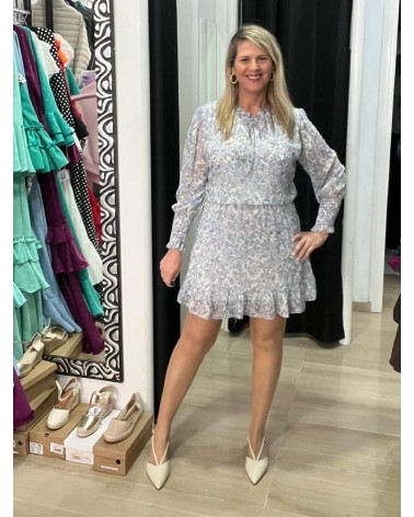 5307 Celeste Vestido Floresillas