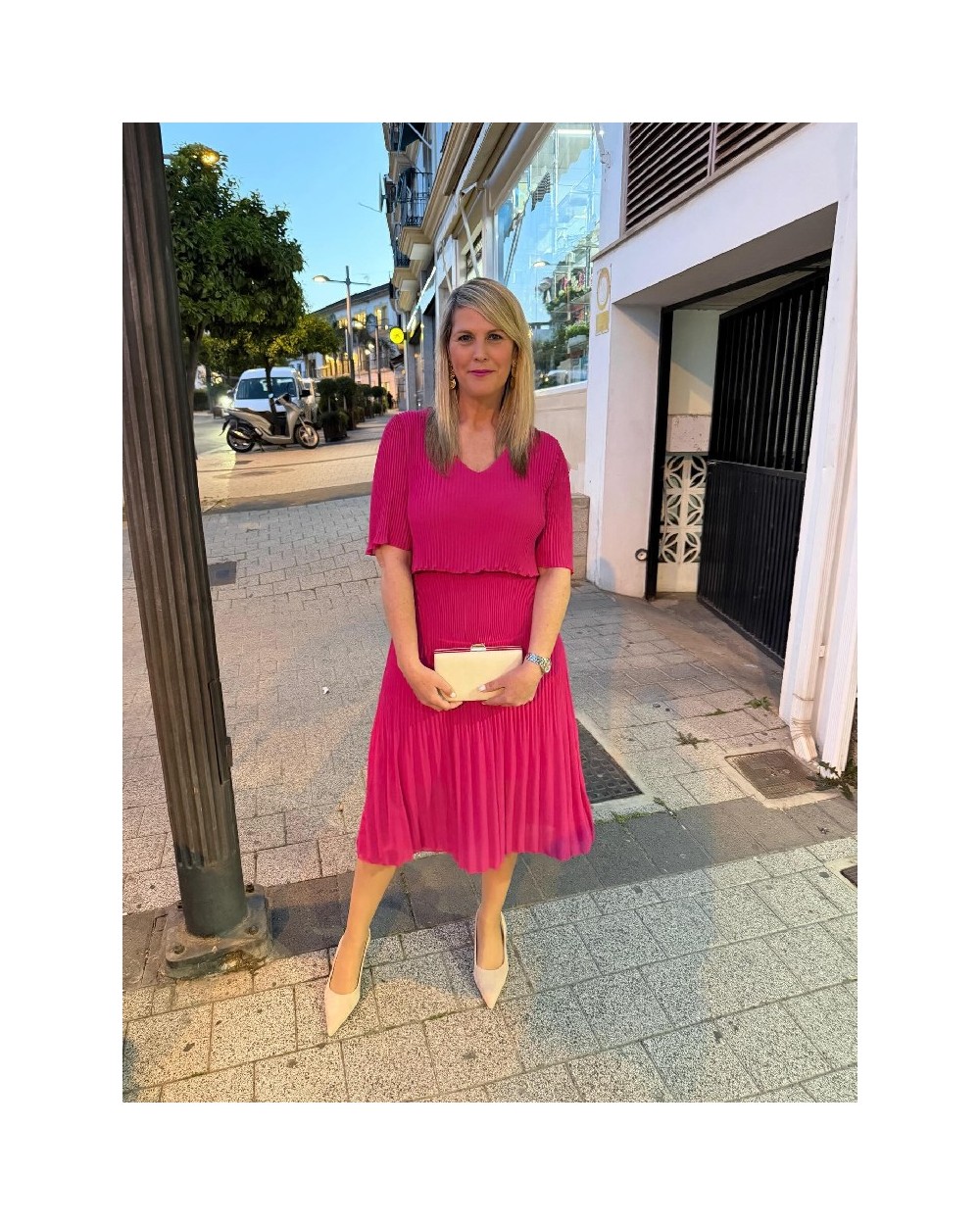 5333 R. Fucsia Vestido Plizado Doble capa